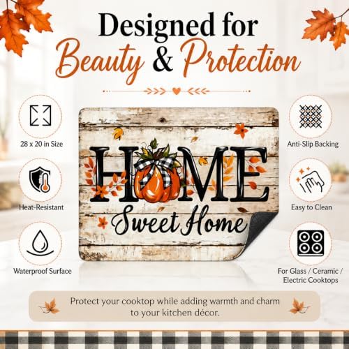 Fall Stove Top Cover for Electric Stove 28" x 20" Autumn Sweet Home Pumpkin Glass Flat Heat-Resistant Top Stove Mat for Kitchen Ceramic Countertop Oven Induction Cooktop - Image 5