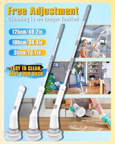 Electric Spin Scrubber, Cordless Shower Spin Scrubber with Dual Speed, 6 Replacement Brush Heads & Adjustable Extension Arm, 2H Bathroom Scrubber, Power Spin Scrubber for Bathroom Car Floor Grout Sink - Image 4