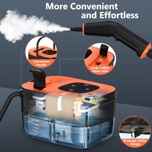 Steam Cleaner, Portable Steamer for Cleaning with 16pcs Accessories, 6-Level Adjustable, 15s Heat-Up, Handheld Steam Cleaner for Home for Tile, Grease, Dirt, Grout, Car Detailing, Orange - Image 5