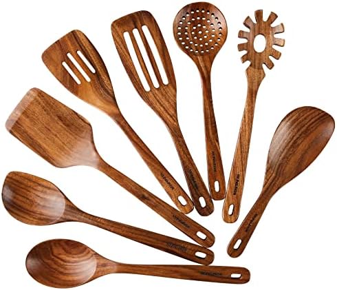 Wooden Spoons for Cooking,8PCS Natural Acacia Wood Utensil Set by WoodenKitchenUtensilsSet