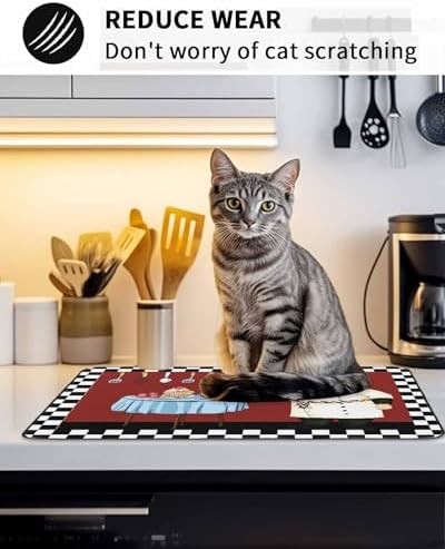 Kitchen Fat Chef Stove Top Covers for Electric Stove, Farmhouse Red Cook Induction Cooktop Cover Protector, White Black Plaid Range Mat for Glass Top Stove, Kitchen Countertop Dish Drying Mat, 28"x20" - Image 7