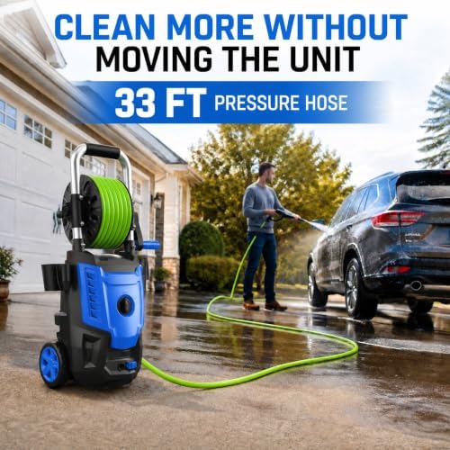 2026 New Electric Pressure Washer 4800 PSI 4.0GPM High Power Washer with 33ft Hose Reel,4 Nozzles and Foam Cannon for Cars/Home/Driveways/Patios/Fences, Blue - Image 4