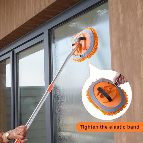 Wall Cleaner Mop with 68” Long Handle,15°Labor-Saving Elbow,Multi-Surface Duster for Painted Walls,Floor,Baseboard & Windows, Includes 2 Replaceable Microfiber Chenille Pads - Image 3
