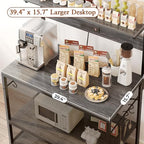 SUPERJARE Bakers Rack with Power Outlets, Microwave Stand, 39.4 X 14.3 Inch Larger Desktop, Kitchen Storage Rack with Adjustable Middle Shelf, 6 S-Shaped Hooks, Coffee Bar Stand, Grey - Image 6