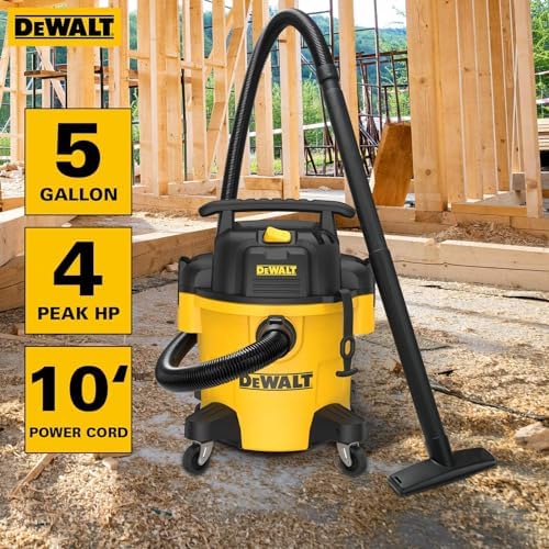 DEWALT DXV05P 5 Gallon Poly Wet/Dry Vac, 4 Peak HP Shop Vacuums with Attachments, Powerful Suction, 1-7/8" Hose, DXV05P, Yellow - Image 2