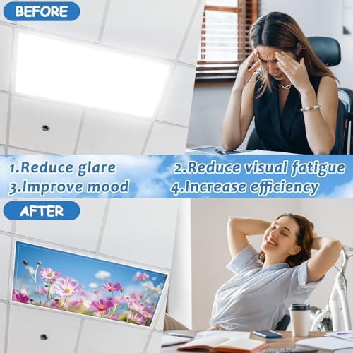 6 Pcs Fluorescent Light Covers with 60 Magnets Decorative for Classroom Ceiling Lights 4 x 2 Feet Magnetic Light Cover Filter Easy Install for Office Hospital Home Ceiling Supplies (Flower Bush) - Image 4