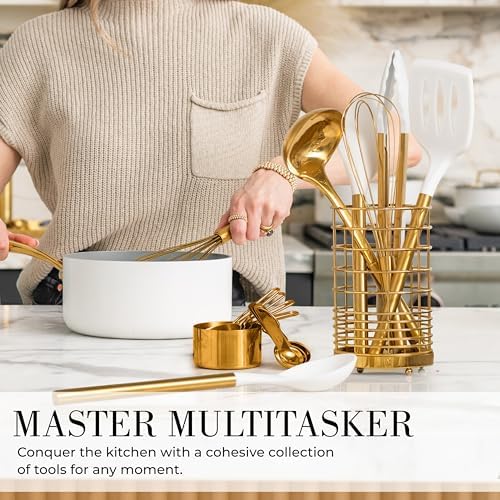 Styled Settings White and Gold Kitchen Utensils Set with Holder, 15-Piece - Image 3