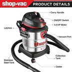 Shop-Vac 5989300 5 Gallon 4.5 Peak HP Stainless Wet/Dry Vac, Blower - Image 5