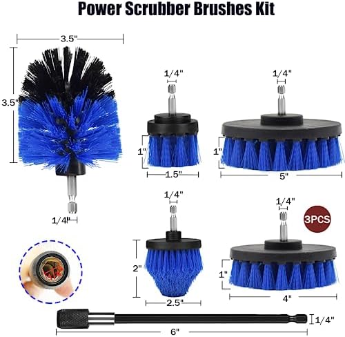 8 PackDrill Brush Attachment Set, 1/4in Power Scrubber Brush + Extend Long Rod, Brush Drill Attachment, Power Cleaning Scrub Brush for Bathroom, Tub, Tile, Corner（Blue） - Image 3
