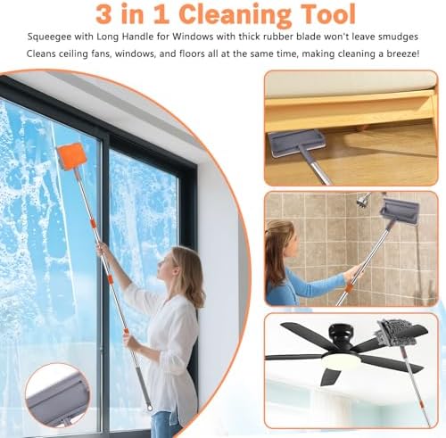 Ceiling Fan Cleaner Duster with 80" Adjustable Pole, with Reusable Microfiber Pad, for Cleaning Fan Blades, Baseboard, Window Glass, Bathroom, Floor - Image 2