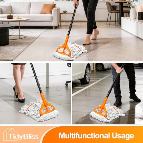 TidyBliss Commercial Mop Heavy Duty with 55” Long Handle (Orange) - Image 4