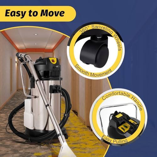 40L Commercial Carpet Cleaner Machine, Heavy Duty Extractor Vacuum Washing Machine, Portable Carpet Sofa Wet Dry Vacuum Cleaner for Workshop, Car, Garage, Home - Image 4