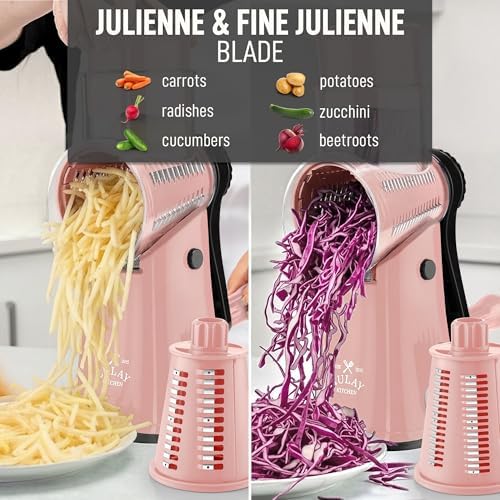 Rotary Cheese Grater Manual Hand Crank 5 Blade Shredder, Peach & Black - Image 6
