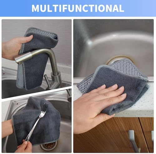 KinHwa Kitchen Dish Washcloths Microfiber Gray with Poly Scour Scrub Side - Image 5