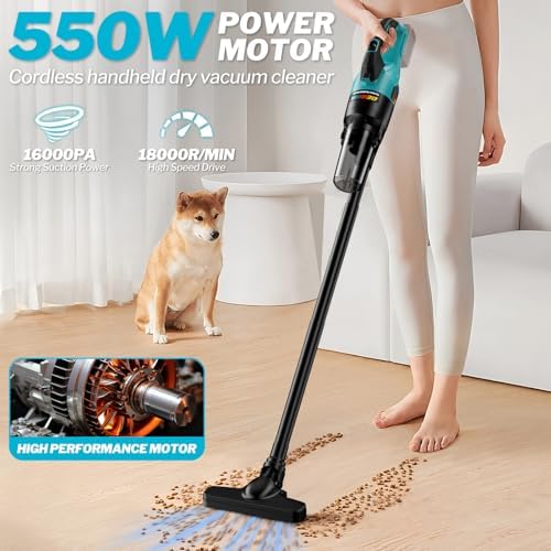 Cordless Vacuum Cleaner for Makita 18V Battery, 6 in 1 Handheld Electric Vacuum Cleaner with HEPA Filter and LED Light, 46 CFM Portable Hand Vacuum for Floor, Carpet, Car (Battery Not Included) - Image 2