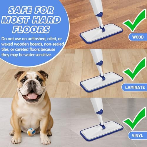 HOMTOYOU Microfiber Flat Mop with Sprayer: Spray Mop with 4 Washable Pads - Image 5