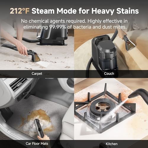 Uwant Carpet Cleaner Machine with Steam&Hot&Cold Water System 18Kpa Powerful Suction Upholstery Cleaner Machine with Textile Cleaner for Pets, Carpet Steam Cleaner with Specialty Tools for Cars - Image 4