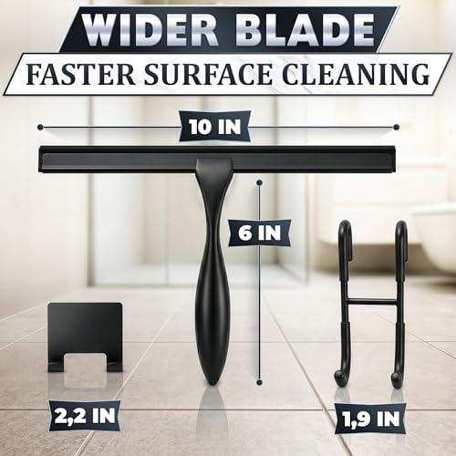 Stainless Steel Shower Squeegee, Glass, Silicone, 10 Inch (Black) - Image 2