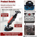 Commercial Walk Behind Floor Scrubber, Portable, 2x250W Brush Power, Dual 4L+7L Tanks, 1200㎡/h Coverage, for Home Office (Grey) - Image 3
