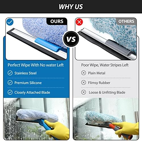 VITEVER Professional 69'' Window Squeegee Cleaner Tool with Extension Pole, 2-in-1 Squeegee for Window Cleaning Kit with Scrubber and Rotating Head, 1 Blade 2 Scrubber (Pack of 2) - Image 3