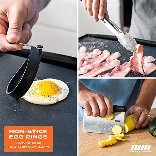 Flat Top Griddle Accessories Set for Blackstone and Camp Chef Griddle - 14 Pieces Set with Griddle Cleaning Kit & Carry Bag! Metal Spatula, Griddle Scraper, Egg Rings for Teppanyaki & Gas Grill - Image 5