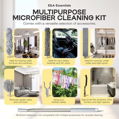 Microfiber Feather Duster with Extension Pole 100 Inches, (8 PCS), Cleaning Brush, Dusters for Cleaning High Ceilings, Cobwebs, Blinds, Cars, Reusable, Washable, Extendable, Ceiling Fan Cleaner Duster - Image 6