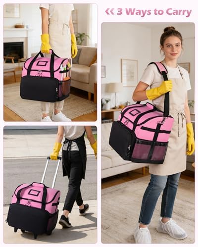 Marscamd Large Rolling Cleaning Caddy Bag with Detachable Trolley, Pink - Image 5