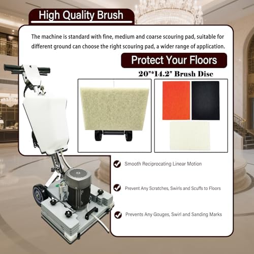 20" Commercial Floor Scrubber & Polisher Multi-functional Grinding Machine with 13L Tank - 2834 RPM for Wood, Tile, Epoxy, Low Noise Industrial Use 1500W 110V - Image 3