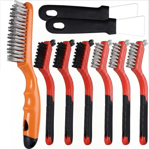 Wire Brush Set 9PCS - Heavy Duty Steel Metal Brush for Rust Removal by Yodamiack