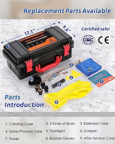 High Pressure Steam Cleaner, 1700W High Temp Portable Steamer Machine for Cleaning, Tankless and Heavy Duty for Commercial Home Use Grout Tile Kitchen Bathroom Car Detailing - Image 6