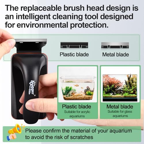 hygger Magnetic Aquarium Fish Tank Glass Cleaner,Detachable Dual-Blades Brush Tool with Floating Scrubber, Double Side Magnetic Scraper for 0-0.25 Inch Thick Glass Aquariums Tank (S) - Image 3