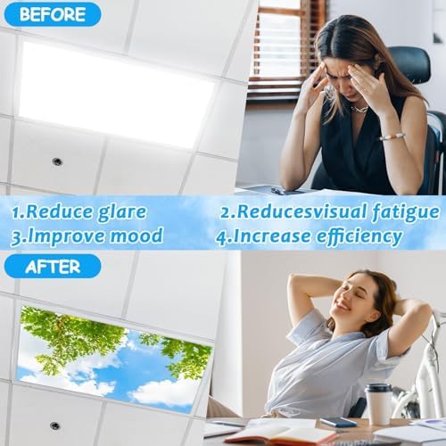 4 Pcs Fluorescent Light Covers with 40 Magnets Decorative for Classroom Ceiling Light 4 x 2 Feet Magnetic Light Covers Filter Easy Install for Office Hospitals & Home Drop Ceiling Supplies(Cloud Sky ) - Image 3