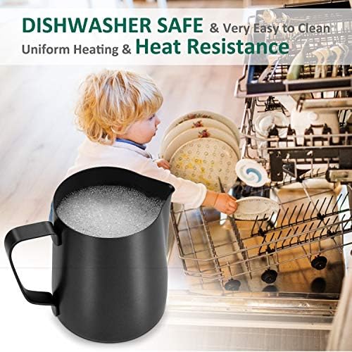 Milk Frothing Pitcher 12oz Steaming Pitchers Stainless Steel Milk Coffee Cappuccino Latte Art Barista Steam Pitchers Milk Jug Cup with Decorating Art Pen, Matte Black - Image 5