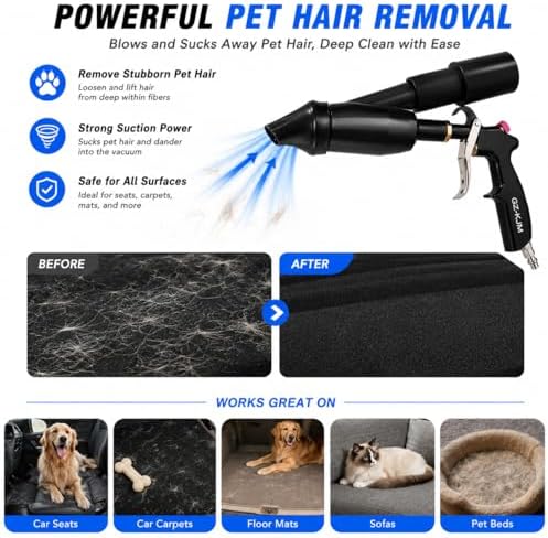 2-in-1 Car Cleaning Gun, Air Blow Gun & Vacuum Gun for Interior Detailing, High Pressure Dryer Blower with Adjustable Nozzle, Quickly Removes Dust, Dirt & Pet Hair, Air Compressor Required - Image 4