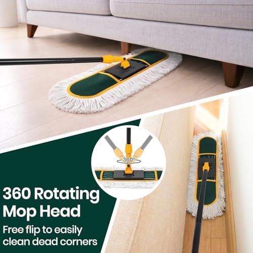 24 Inch Commercial Dust Mop for Floor Cleaning-Heavy Duty Dry & Wet Push Broom with 3 Washable Pads, 57" Handle & 360° Swivel Floor Duster for Hardwood, Laminate, Vinyl Floors & Warehouse - Image 4