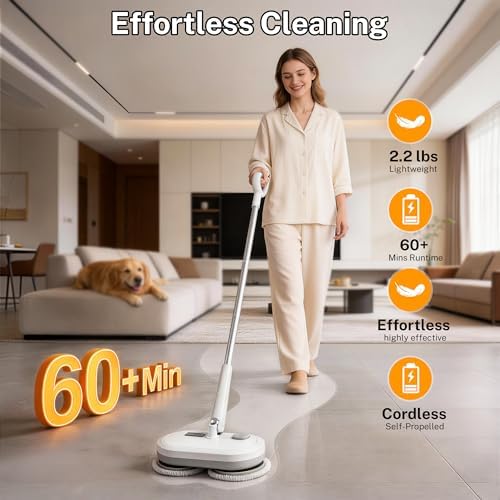 GOBOT Cordless Electric Spin Mop - Lightweight Powerful Cleaner for Hardwood, Tile, Laminate & Vinyl Floors with 6 Washable Pads (Gray, Blue, and red) - Image 2