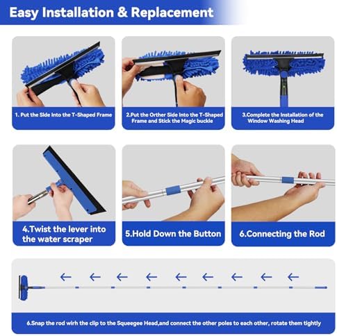Window Squeegee Tool with Extension Pole: 20+ Feet Microfiber Scrubber Window Cleaning Kit for Rv Truck Bus Car Windshield - 3 to 14 Ft Spliceable Extendable Long Duster for High Outside Solar Panel - Image 4
