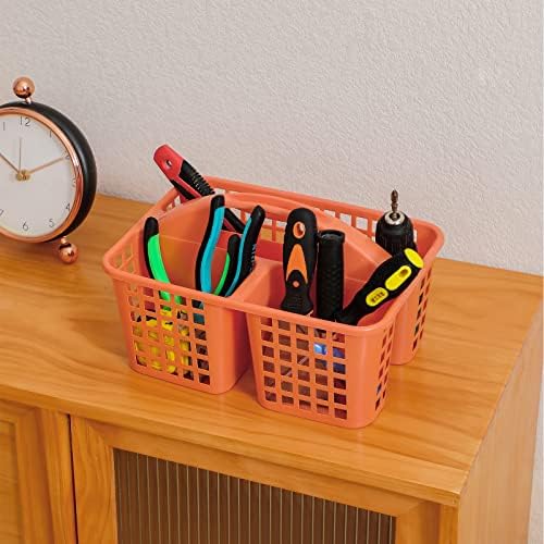 Portable Shower Caddy Basket Plastic Storage Basket with Compartment Orange - Image 3