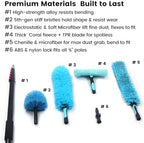 Ceiling Fan Duster Kit with 12 FT Telescoping Pole – 6-Piece Set – Screw-On Cobweb Duster & Squeegee Heads – Washable Bendable – 3/4" Universal Fit – House Cleaning Kit, Blue - Image 2