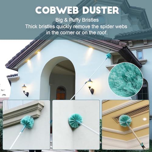 TelesPro 20 Foot High Reach Duster Kit with 5-12FT Extension Pole High Ceiling Dusting and Window Cleaning Kit with Telescopic Pole Window Washer&Squeegee,Cobweb Duster,Fan Duster and Feather Duster - Image 3