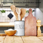 Bivvclaz Kitchen Utensil Holder, 6.7" Utensil Holder for Kitchen Counter, Cooking Utensil Crock with Cork Bottom, Modern Farmhouse Decor, Countertop Utensil Storage Caddy Organizer, White - Image 5