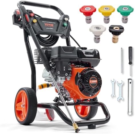 VEVOR Gas Powered Pressure Washer 3400 PSI 2.6 GPM, with Spray Gun and Extension Wand, 5 Quick Connect Nozzles, Copper Pump by VEVOR