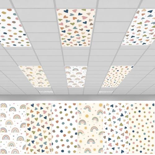 6Pcs Classroom Fluorescent Magnetic Light Covers,2x4 FT Boho Rainbow by Hallswl
