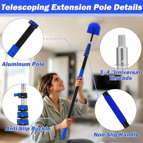 26FT Reach Duster Kits, Window Cleaning kit with 5-20FT Telescoping Extension Pole, Cobweb Duster, Washable Fan Duster for Ceiling, Window Squeegee for Glass and Microfiber Feather Duster - Image 5