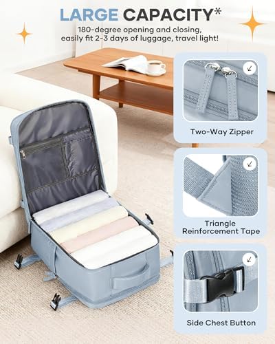 coofay Travel Backpack Carry on Flight Approved Mochila De Viaje Carry on Backpack for Airplanes Spirit Airlines Personal Item Bag 18x14x8 Inches Travel Bag Traveling Backpack for Women Men Grey Blue - Image 5