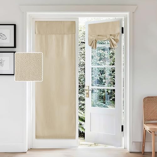 RYB HOME Thick Faux Linen Weave Textured Curtains for French Door Tie up Window Covers Sidelight Door Curtains Blinds for Patio, 1 Piece, 26W x 80L Inches,Light Beige by RYBHOME