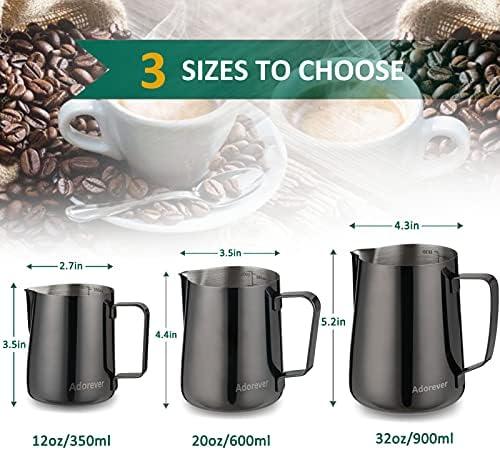 Milk Frothing Pitcher, 350ml (12oz) Steaming Pitchers Stainless Steel Milk Coffee Cappuccino Latte Art Barista Steam Pitchers Milk Jug Cup with Decorating Art Pen, Bright Black - Image 2