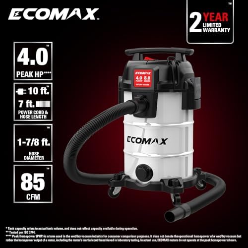 ECOMAX 8 Gallon Ultra Quiet Stainless Steel Shop Vacuum Wet and Dry - Image 3