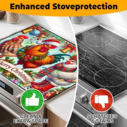Christmas Stove Top Cover Snowman Stove Top Cover for Home Decoration Kitchen Pad Non-Stick Washable Cooktop Covers Countertop Protector Keep Stove Clean 28"x20" (Rooster) - Image 6