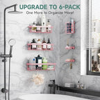 Veken Large Capacity Shower Caddy 6-Pack, No Drilling & Rustproof, Adhesive Shower Shelves with Soap Holder, Bathroom Organizers and Storage, Wall-Mounted Kitchen & Home Decor, Pink - Image 6